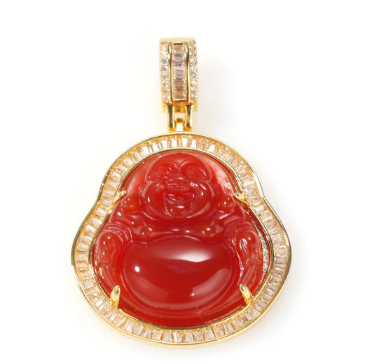 Hip Hop Glass Gold Inlay Buddha Pendant Necklace