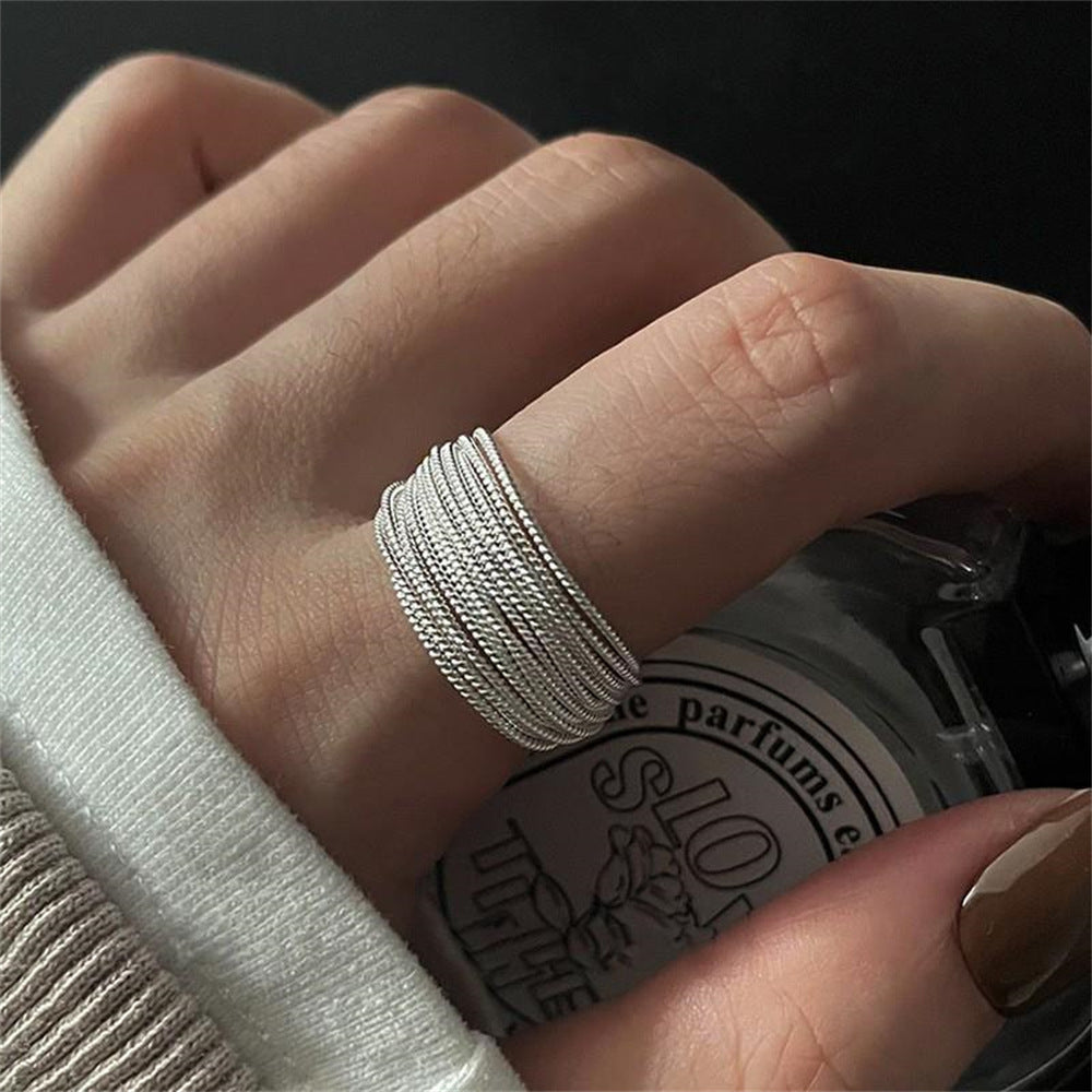 Women Minimalist Stackable 925 Sterling Silver Plain Band Ring, Sparkling Zircon Niche Light Luxury Heavy Craft Tarnish Resistant