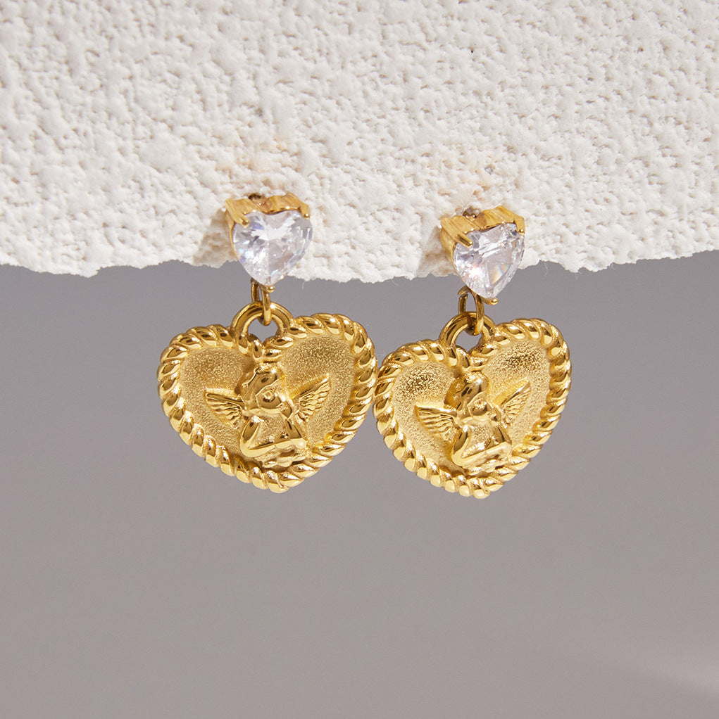 Angel Heart Zircon Drop Earrings