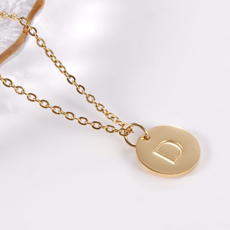 Minimalist Stainless Steel Necklace With Round 26-letter Pendants