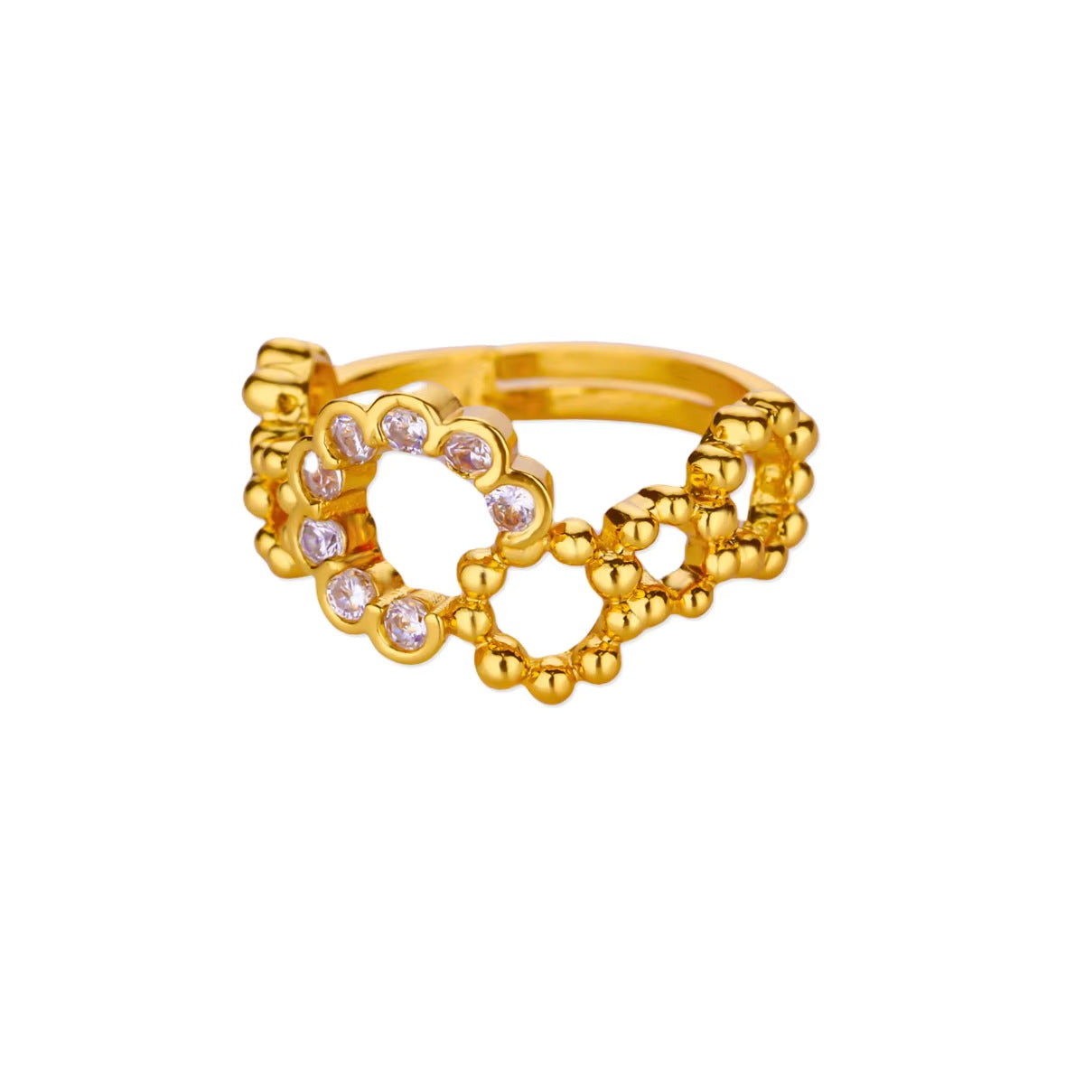 Women 18K Gold Plated Open Ring, Multi-Layer Hollow Design, Sparkling Cubic Zirconia, Minimalist Luxury Temperament Ring