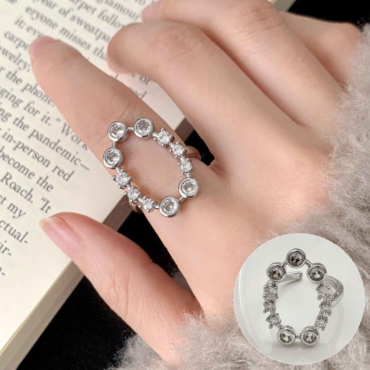 High Sense Star Open Ring For Women, INS Niche Brushed Texture Luxury Adjustable Index Finger Statement Ring