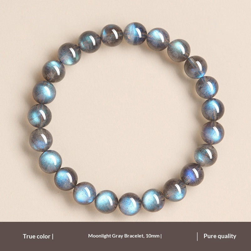 Natural Gray Moonstone Labradorite Blue Bead Bracelet