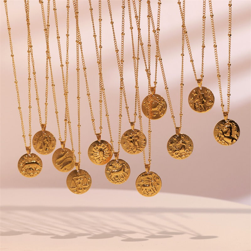 18K Gold Zodiac Titanium Steel Necklace