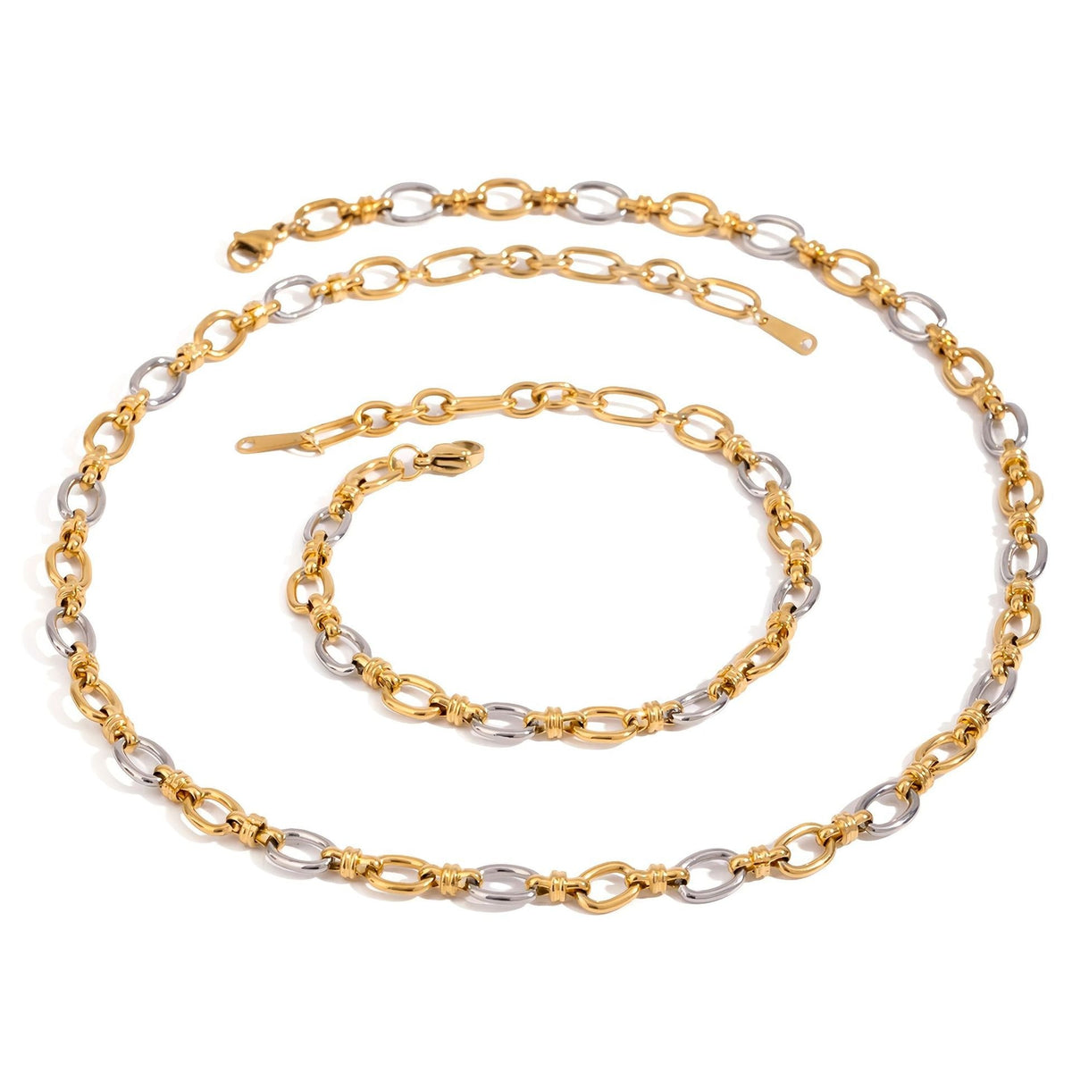 18K gold chain with gold and silver color matching design simple and elegant necklace bracelet set