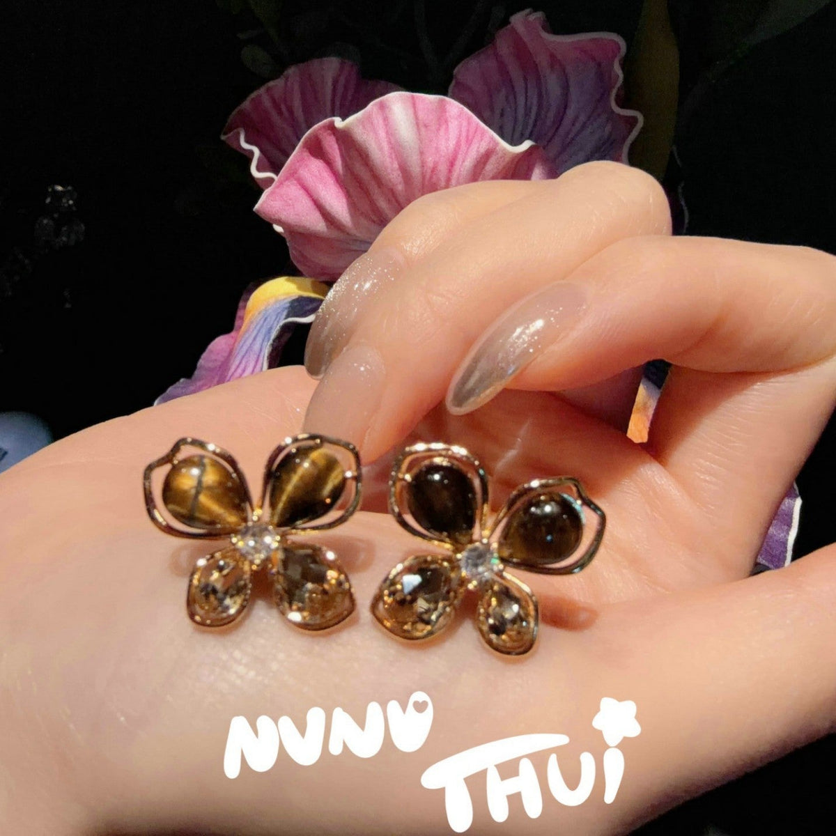 Vintage Large Pearl Jewelry Earrings, Sicily Style Maillard Tiger Eye Butterfly Dangle Earrings, Women Statement Ear Jewelry