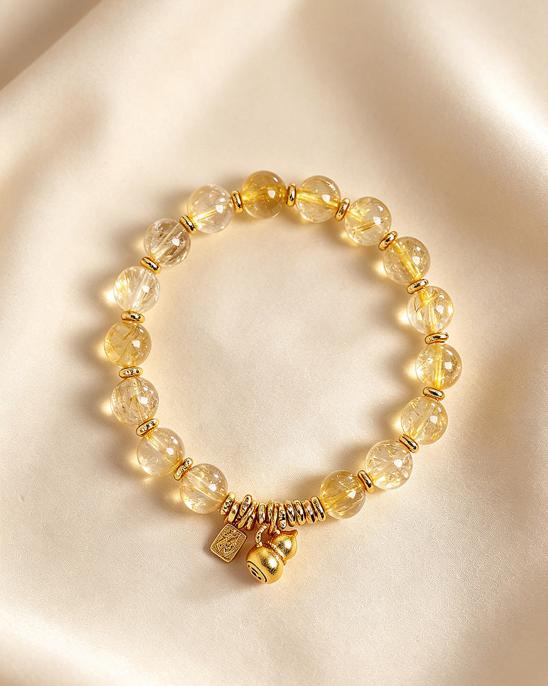 Natural Golden Rutilated Quartz Crystal Bead Bracelet
