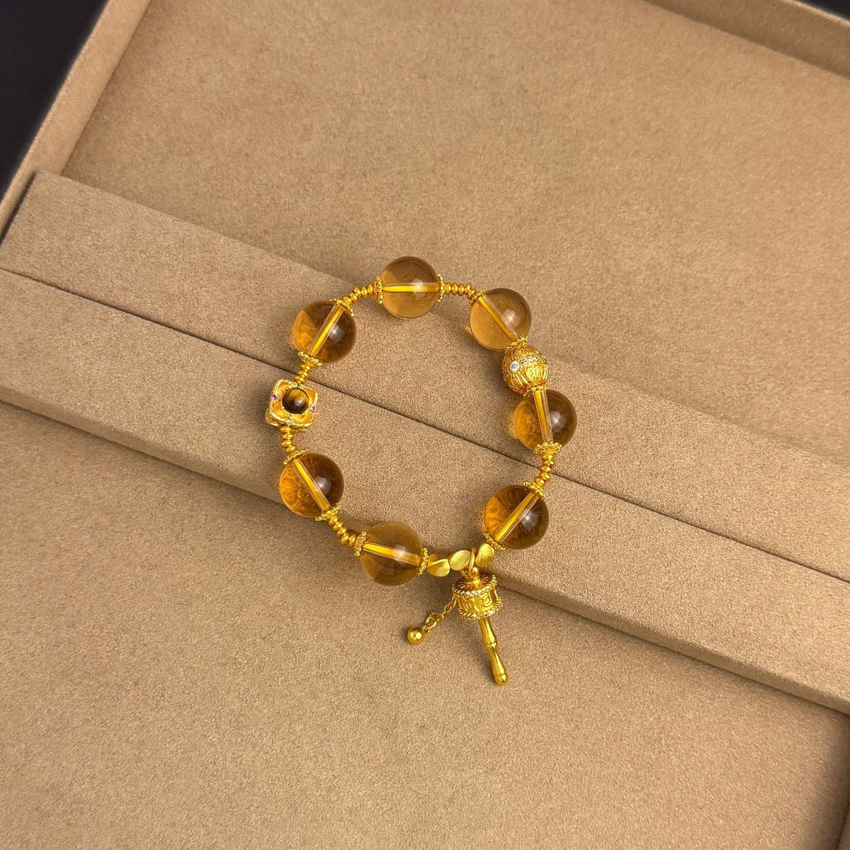 Traditional Handcrafted Alluvial Gold Rattle Square Auspicious Beaded Bracelet