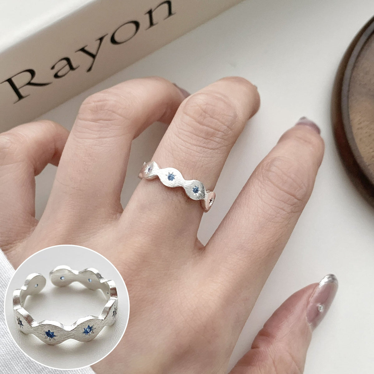 High Sense Star Open Ring For Women, INS Niche Brushed Texture Luxury Adjustable Index Finger Statement Ring