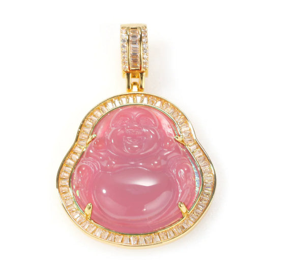 Hip Hop Glass Gold Inlay Buddha Pendant Necklace
