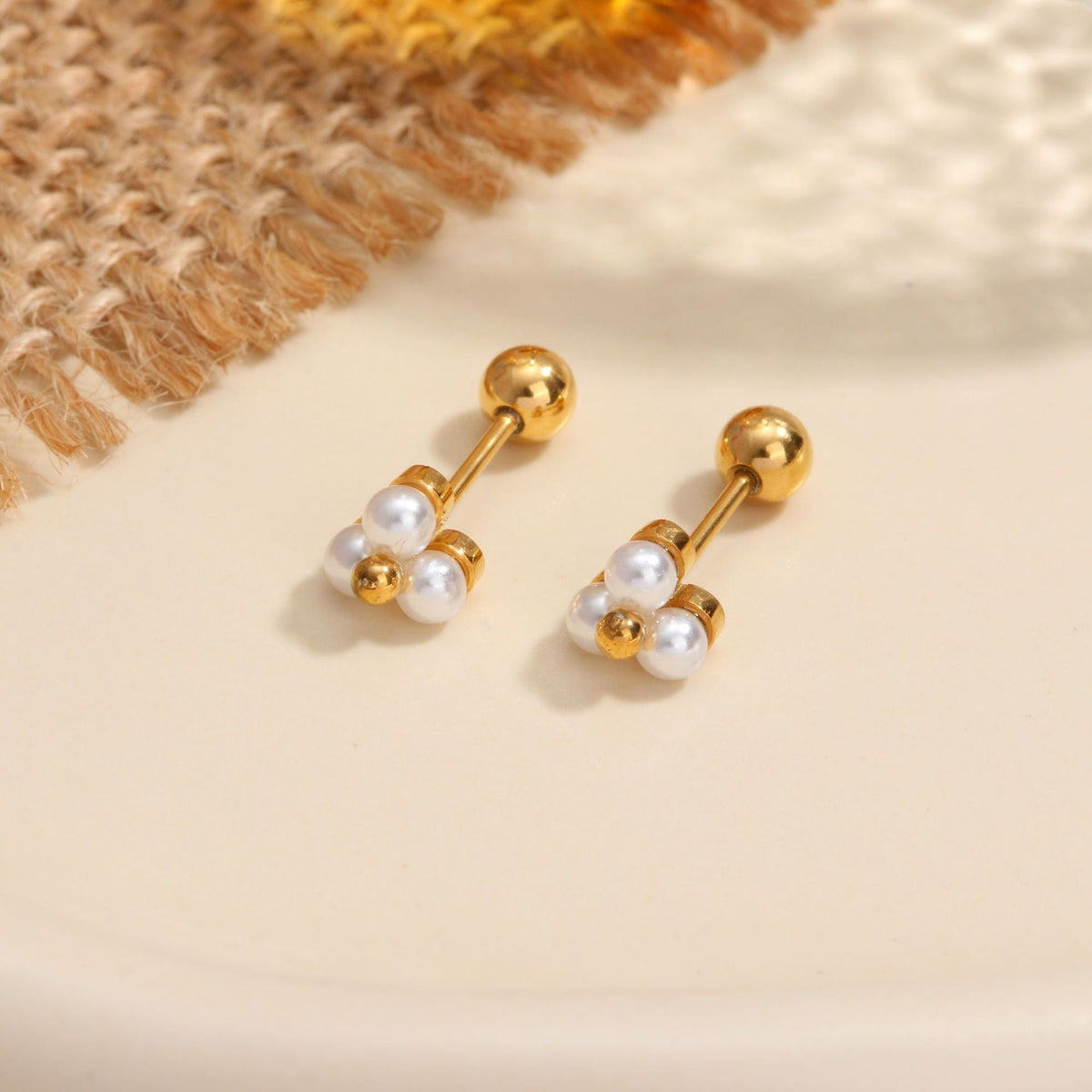 18K gold geometric inlaid gemstone design high-end earrings