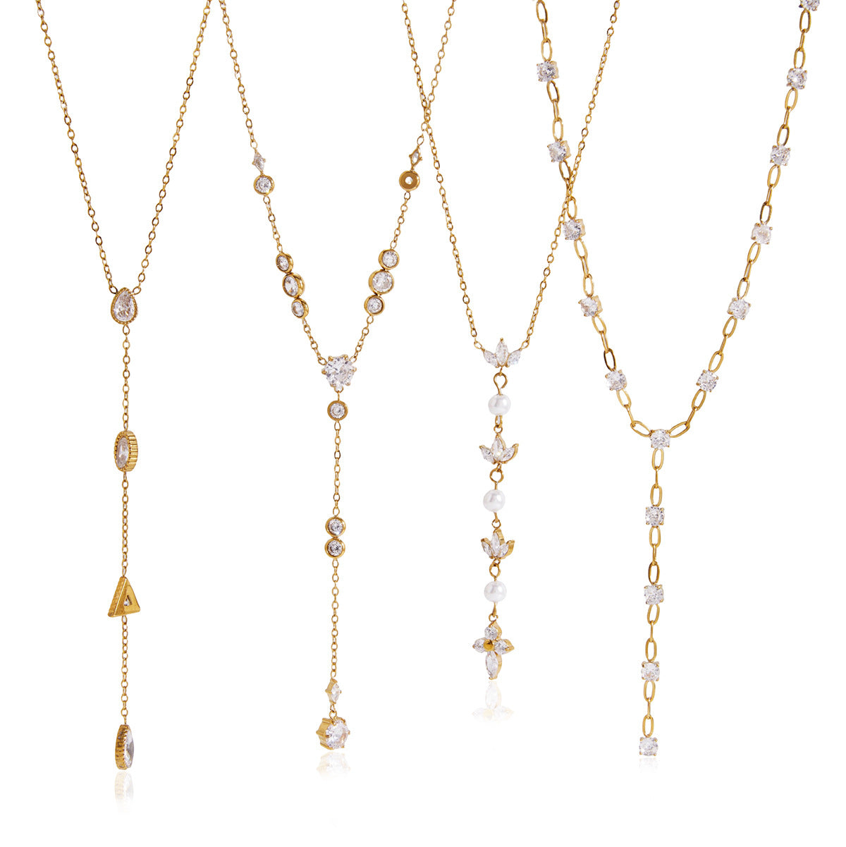 Geometric Zircon Y Necklace Collection