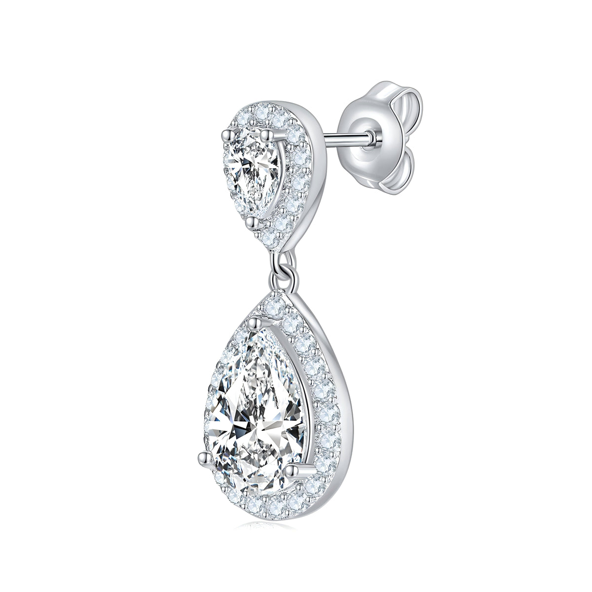 S925 Sterling Silver Platinum Plated Pear Cut Moissanite Dangle Earrings 6x9mm Teardrop Halo Drop Earrings With GRA Certificate Jewelry Gift Box Set