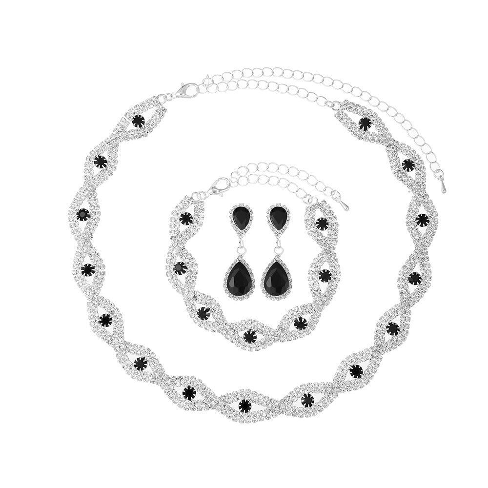 Cross-Border European And American Bridal Jewelry Necklace Bracelet Earrings Set Three-Piece New Year's Eve Dinner Dress Versatile Jewelry