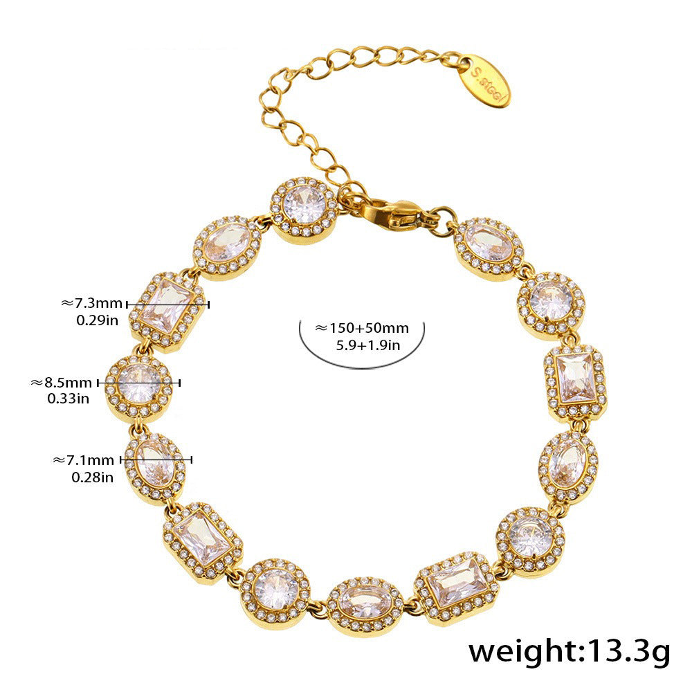 18K gold geometric inlaid gemstone design exquisite noble bracelet