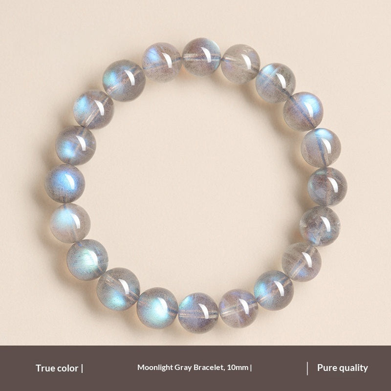 Natural Gray Moonstone Labradorite Blue Bead Bracelet