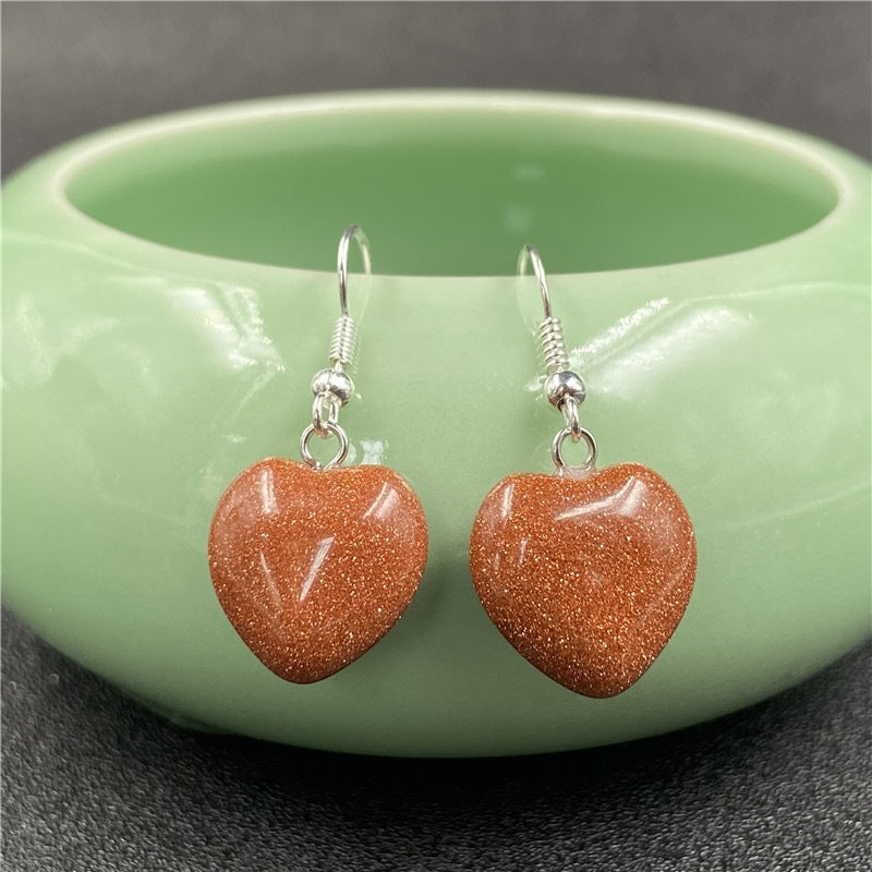 Natural Stone Amethyst Small Heart Earrings