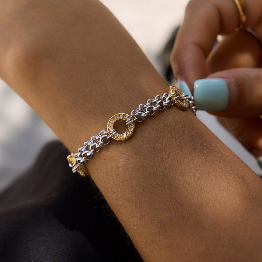 Two Tone Zircon Chain Bracelet