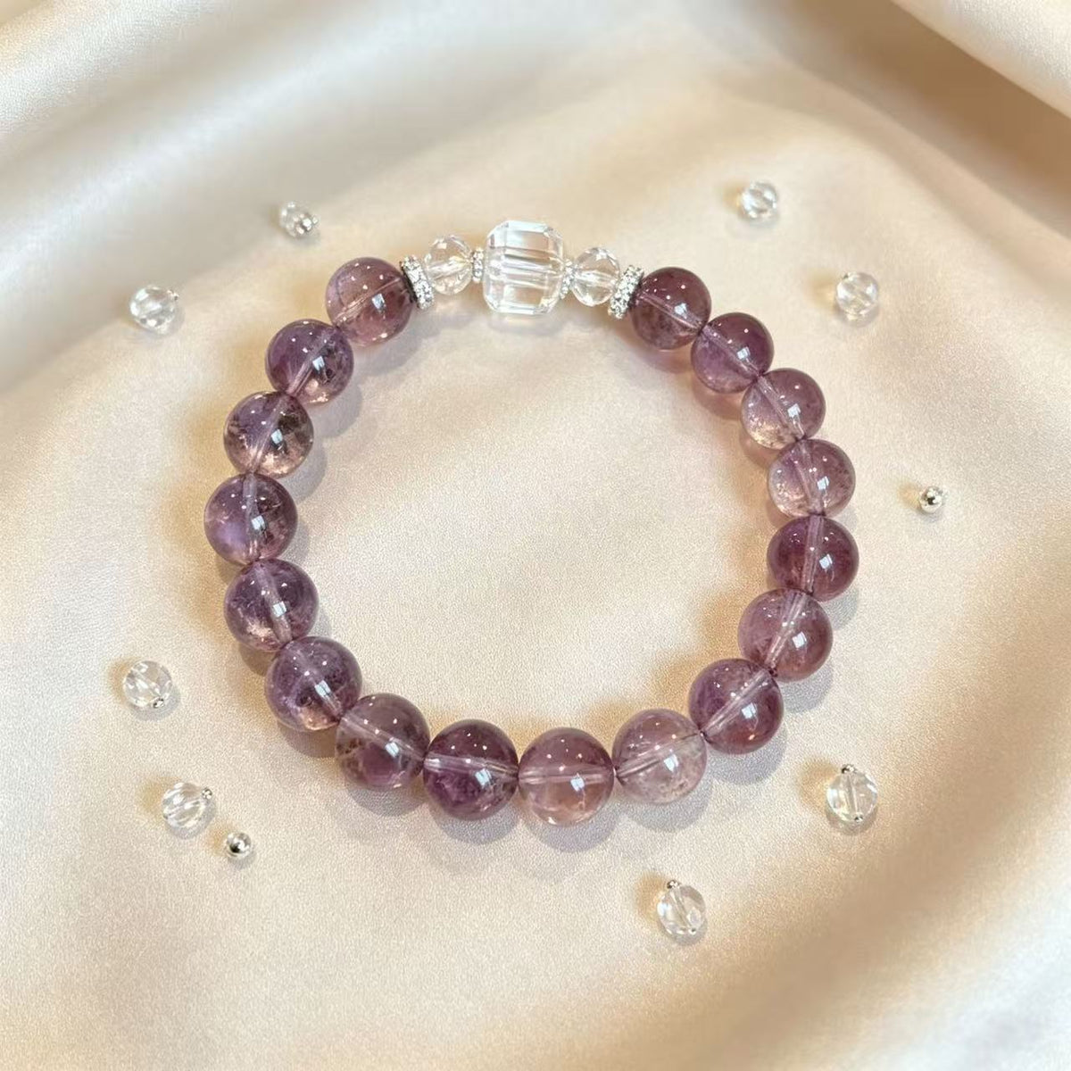 Natural Amethyst Clear Quartz Bracelet Calming Healing Gift For Her Girlfriend Elegant Fine Jewelry
