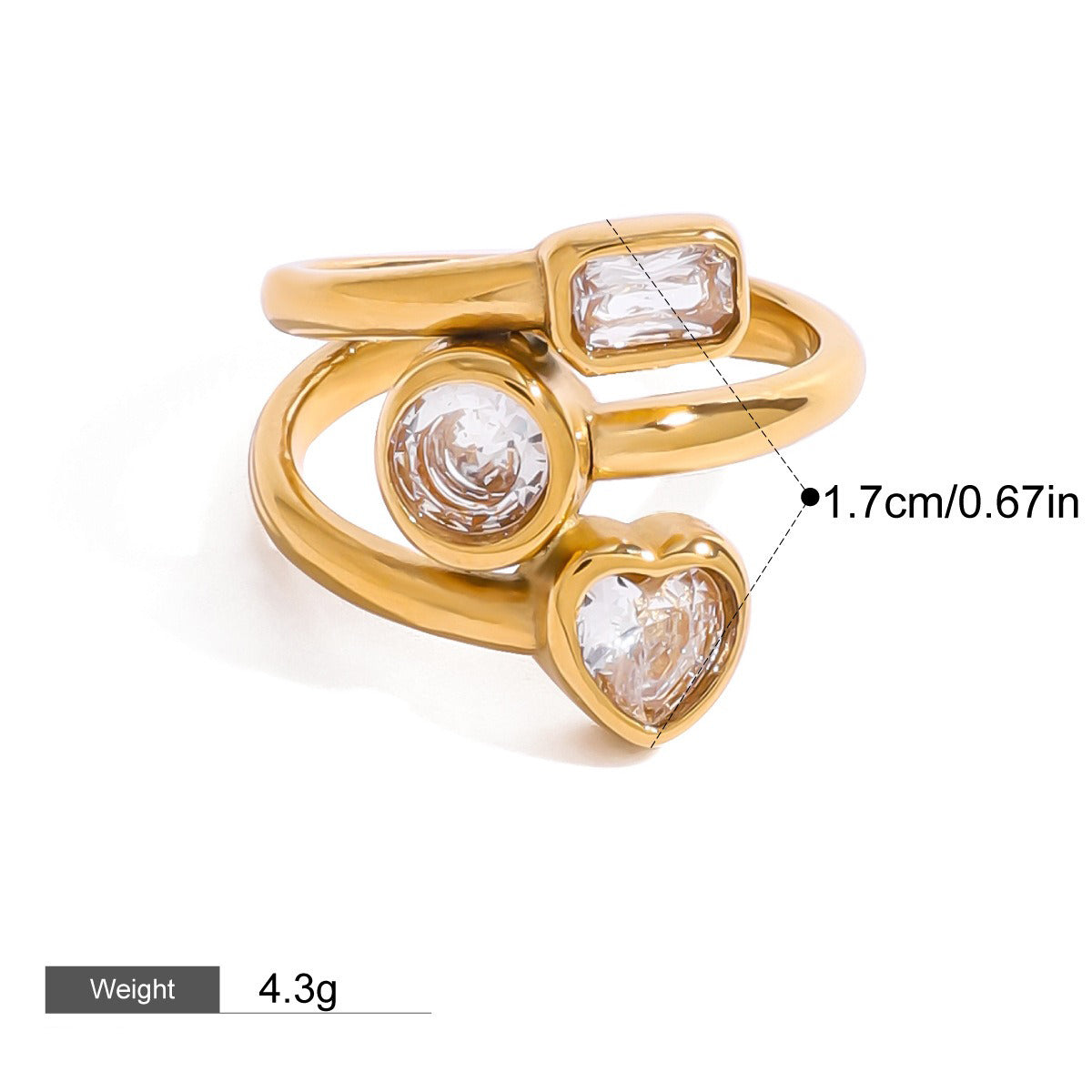 18K gold geometric inlaid gemstone design exquisite noble ring and earring set