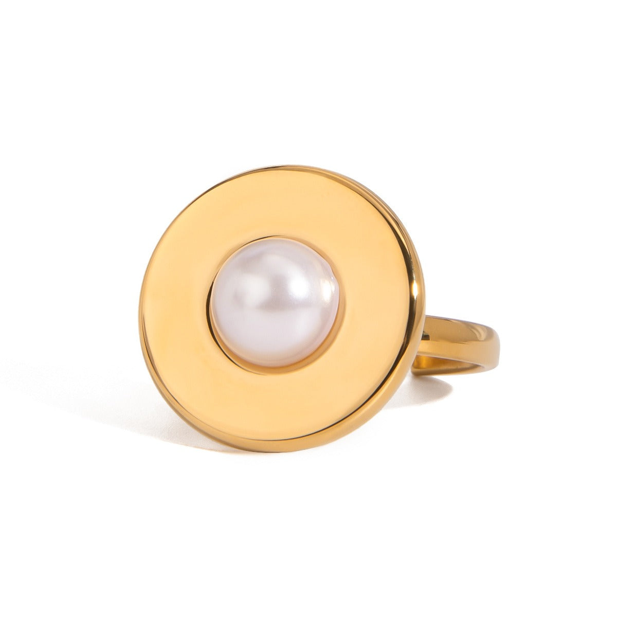 18K gold round pearl inlaid design light luxury noble ring