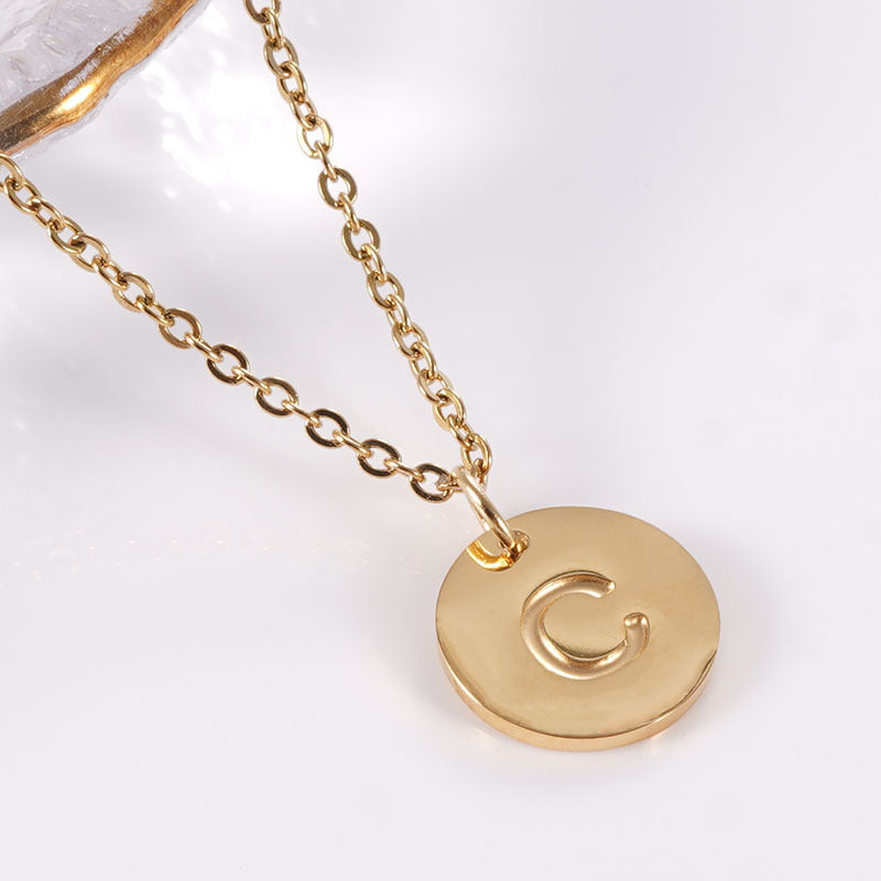 Minimalist Stainless Steel Necklace With Round 26-letter Pendants