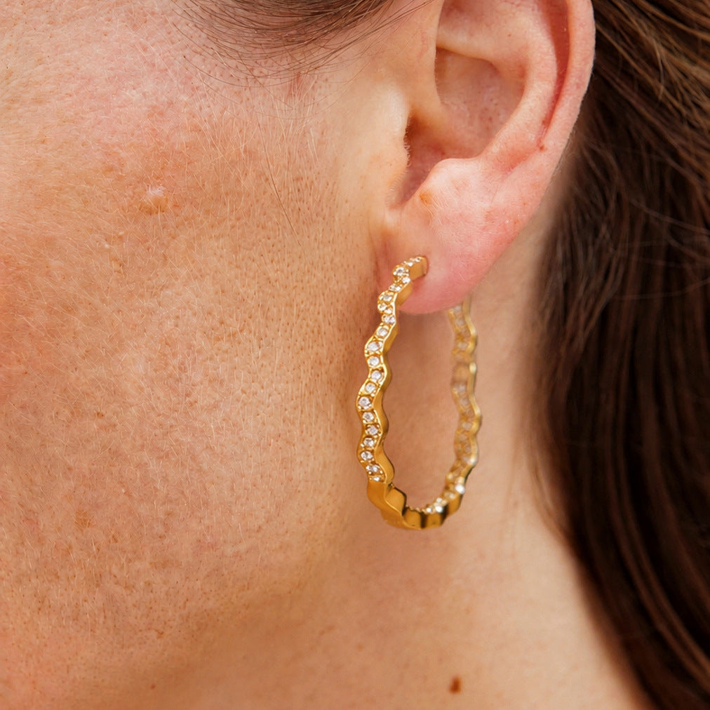 Wavy Zircon Hoop Earrings Collection