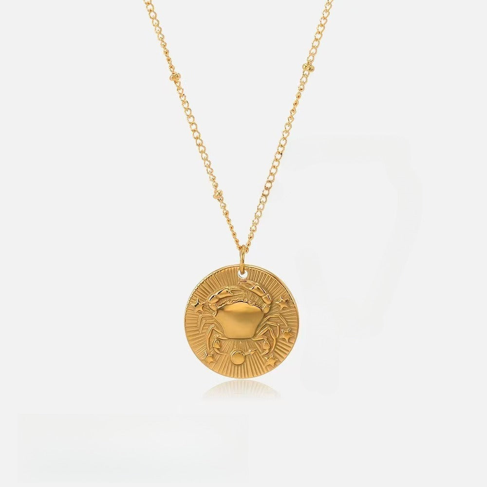 18k gold twelve zodiac necklace coin gold relief necklace