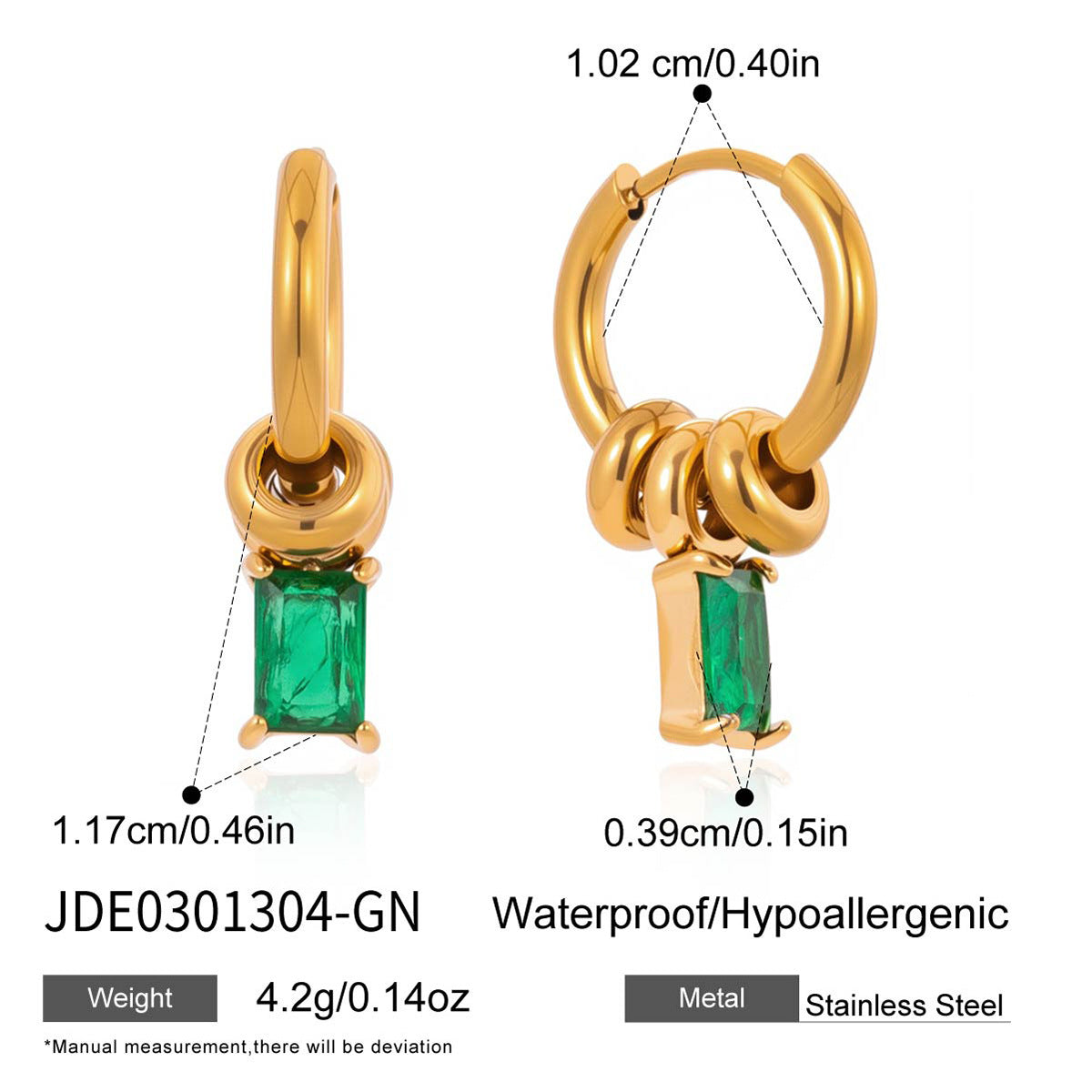 Green Zircon Hoop Earrings
