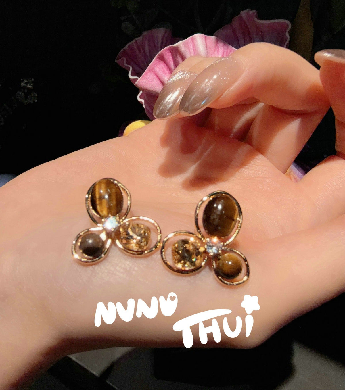 Vintage Large Pearl Jewelry Earrings, Sicily Style Maillard Tiger Eye Butterfly Dangle Earrings, Women Statement Ear Jewelry