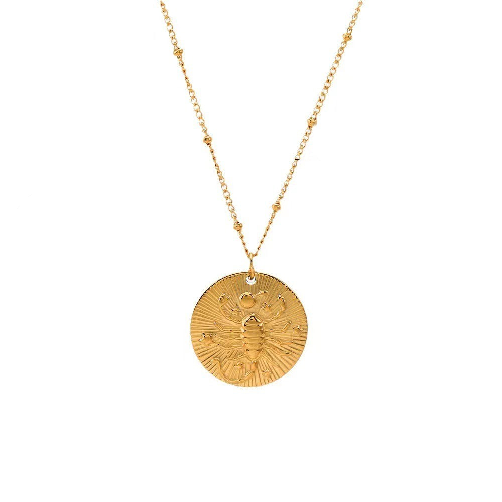 18K Gold Zodiac Titanium Steel Necklace