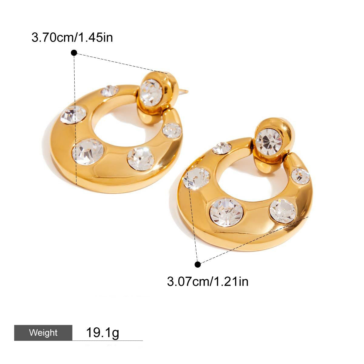 18K gold geometric inlaid gemstone design classic fashion earring ring set