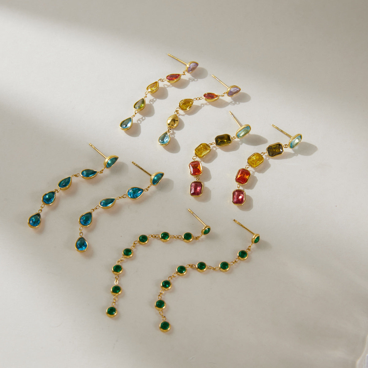 Color Zircon Tassel Earrings Collection