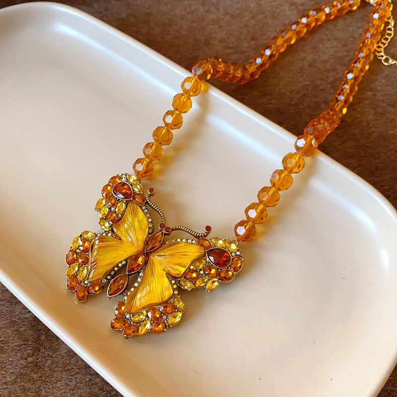 Second-Hand Vintage Jewelry With Diamond-Encrusted Flowers And Heart Necklaces, Retro Elegant Clavicle Chains, Light Luxury And High-End Necklaces
