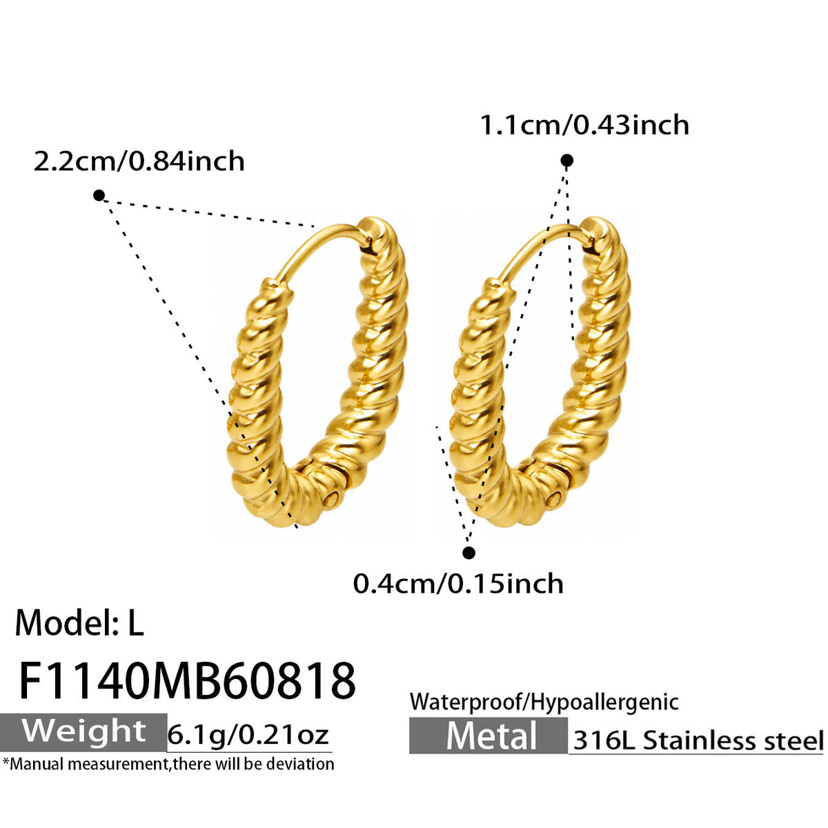 Two Tone Twisted Hoop Earrings Gold Plated Titanium Steel Fashion Women Ear Jewelry For Daily Dating Banquet Party Occasions