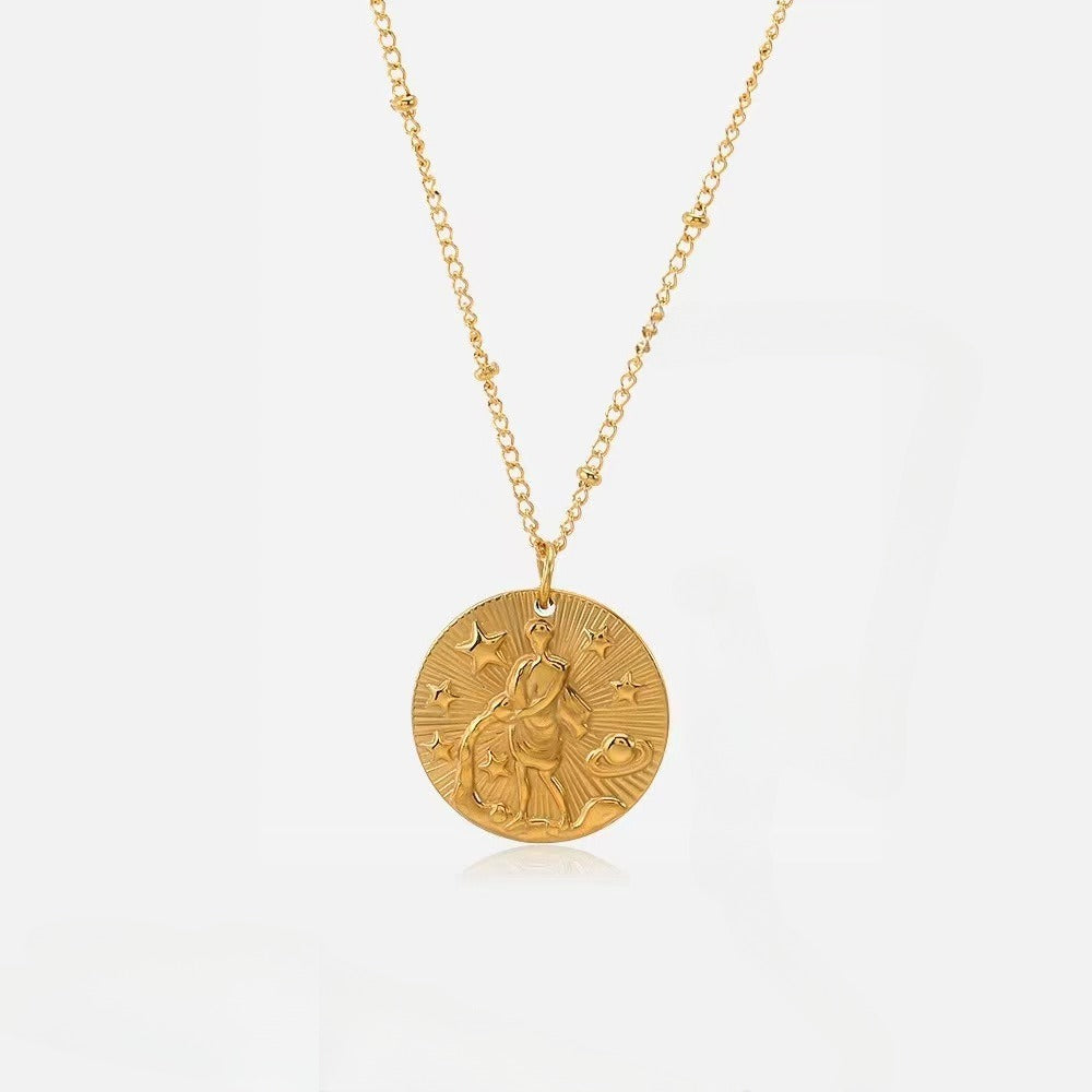 18k gold twelve zodiac necklace coin gold relief necklace