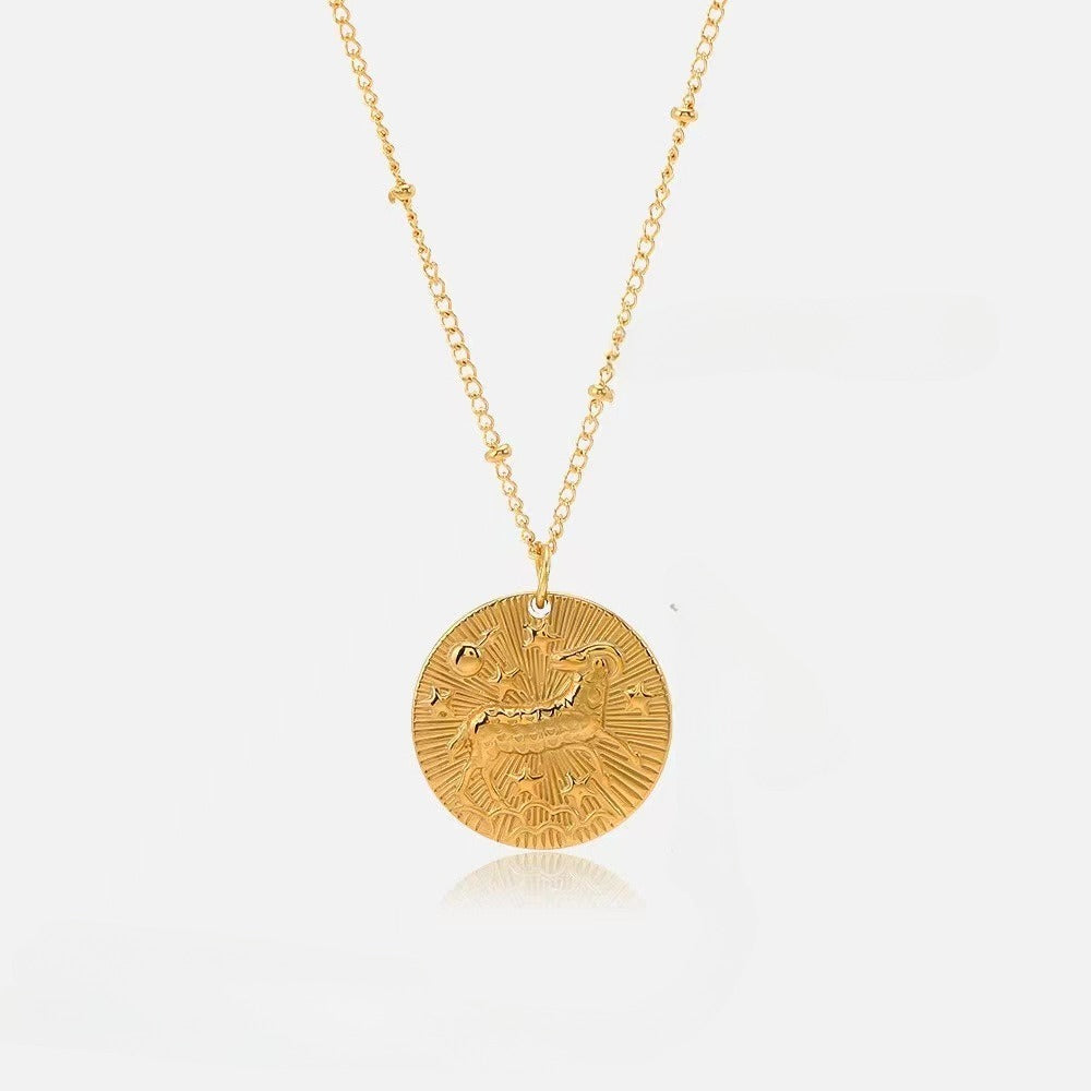 18k gold twelve zodiac necklace coin gold relief necklace