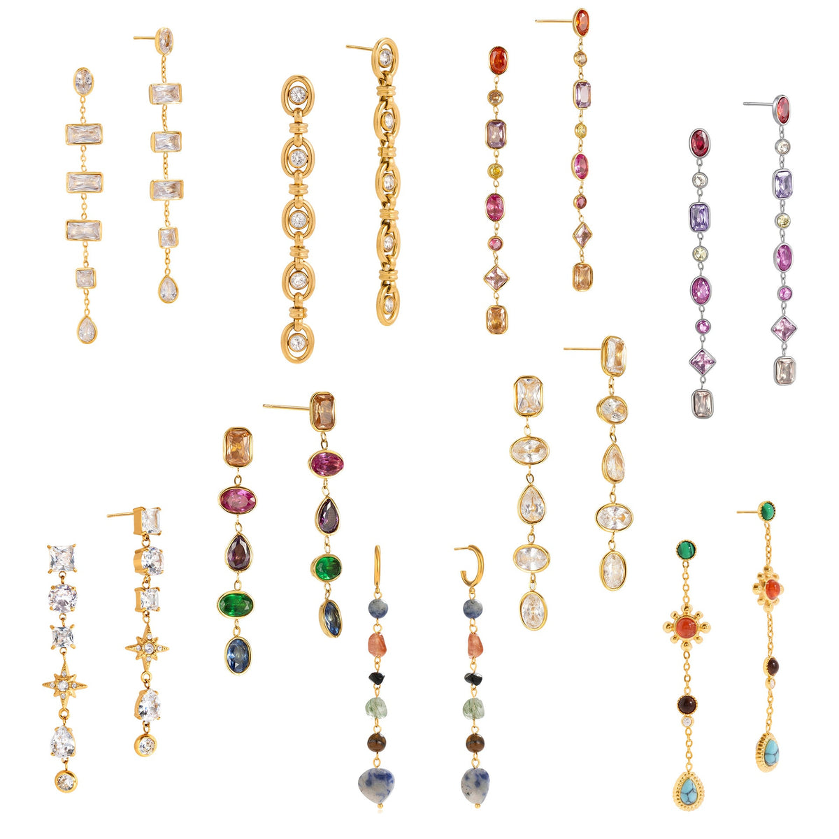 Color Zircon Tassel Earrings Collection