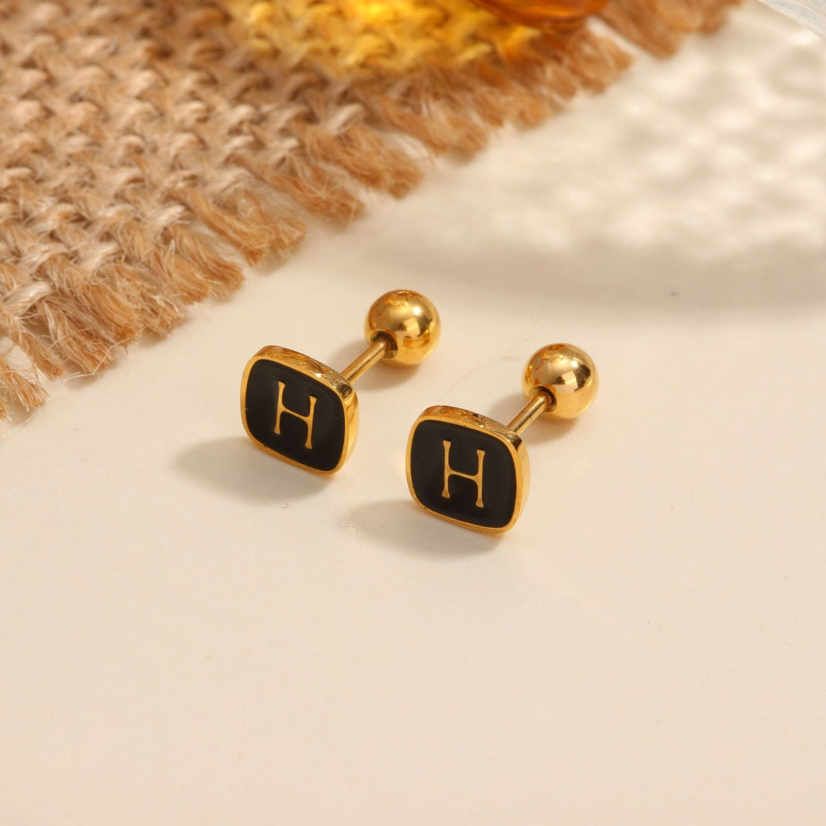 18K gold geometric inlaid gemstone design high-end earrings