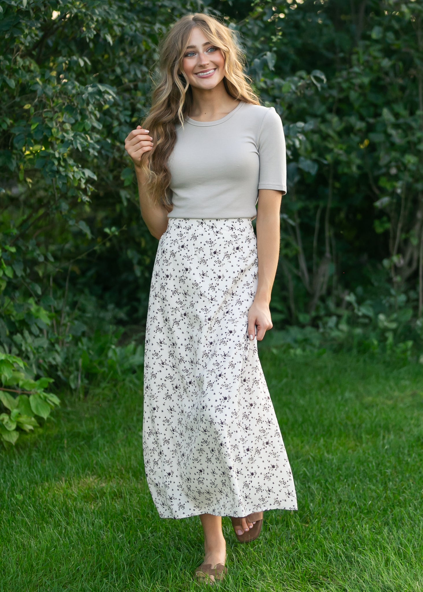 Braylyn Brown Floral Midi Skirt