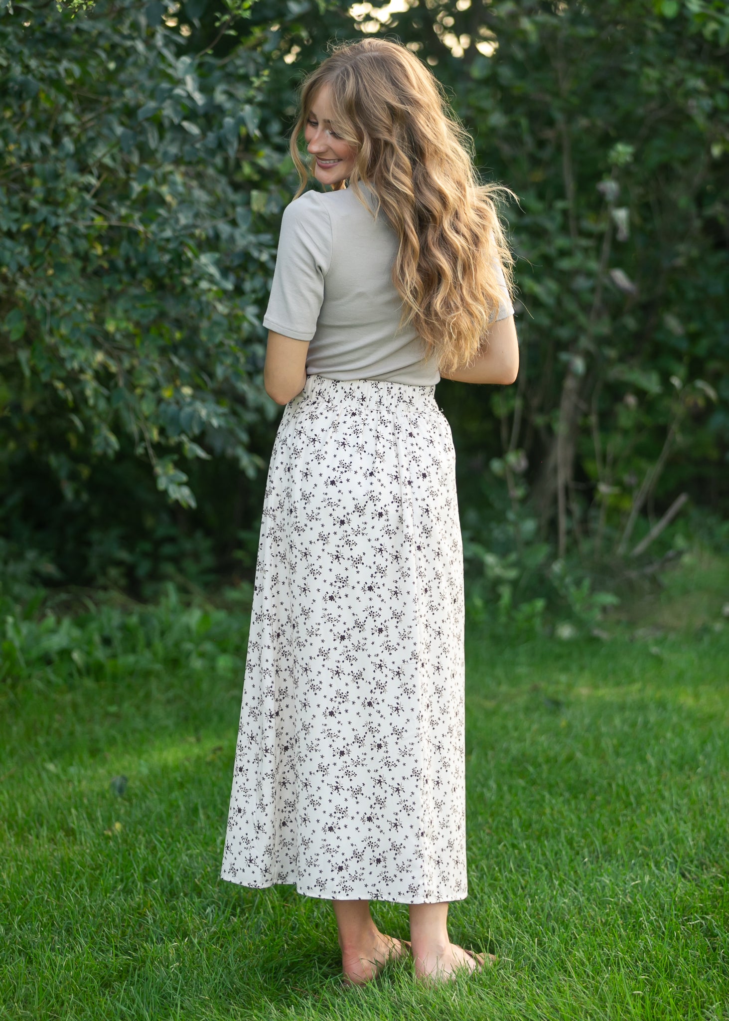 Braylyn Brown Floral Midi Skirt