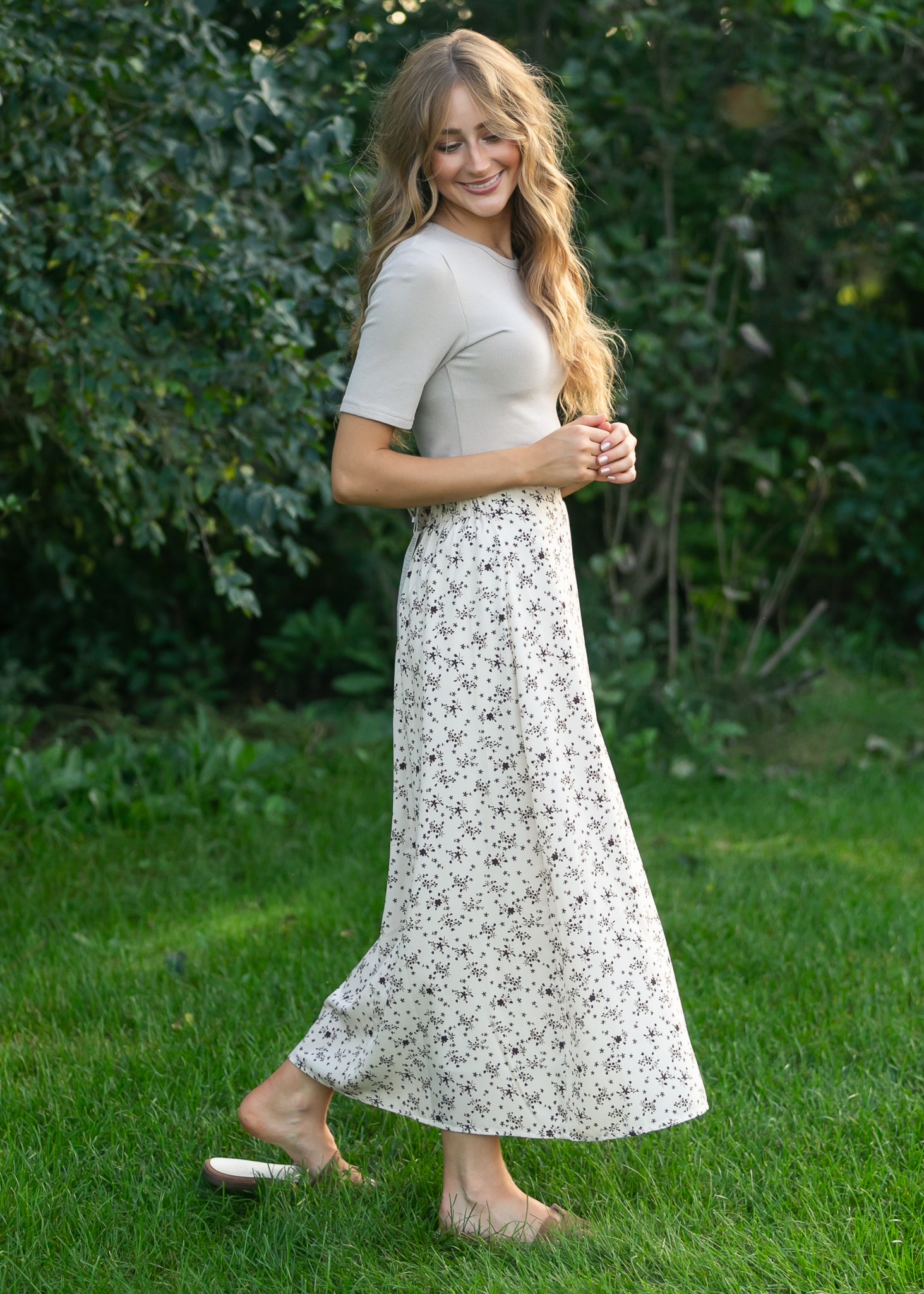 Braylyn Brown Floral Midi Skirt