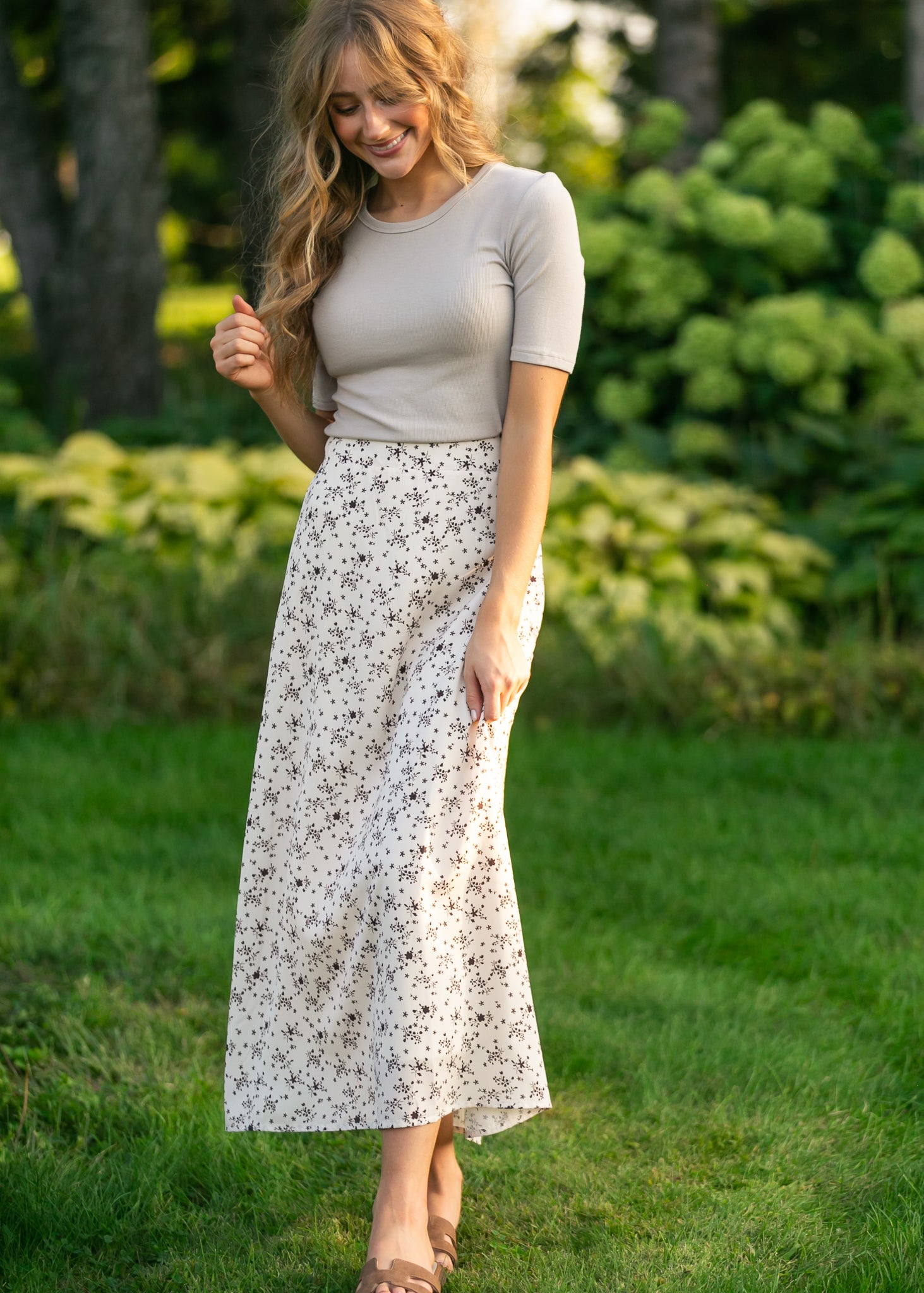 Braylyn Brown Floral Midi Skirt