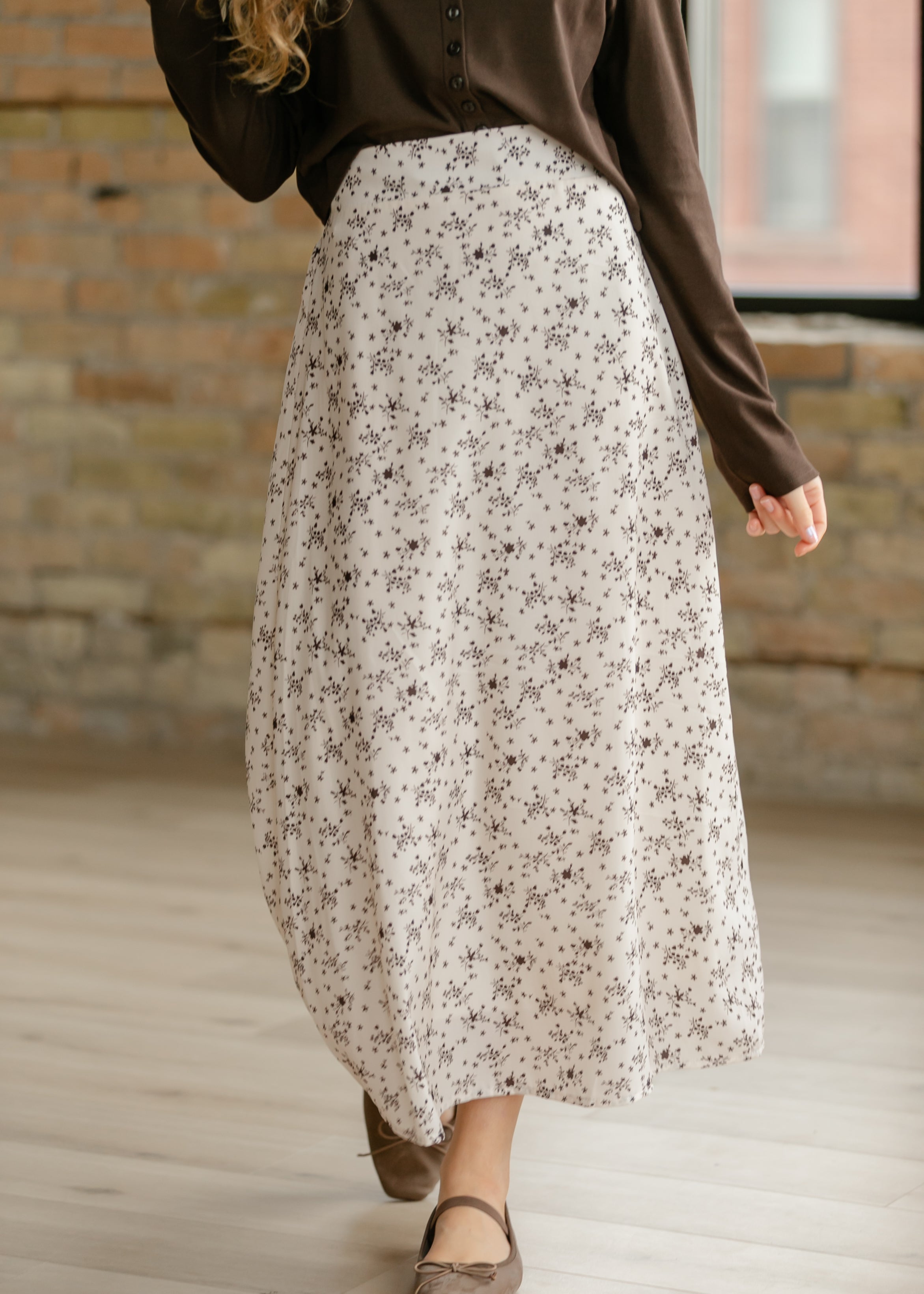 Braylyn Brown Floral Midi Skirt