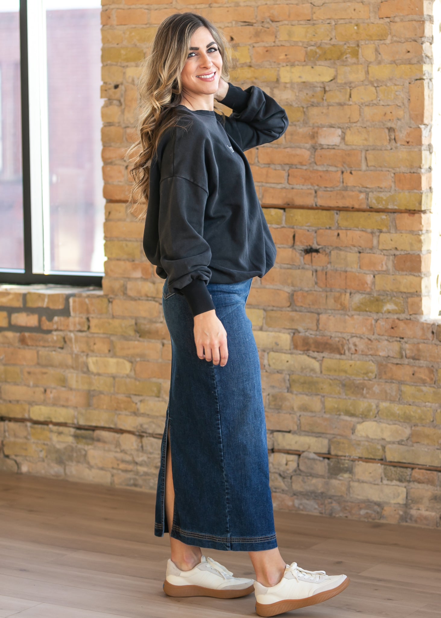 Bria Dark Wash Denim Maxi Skirt