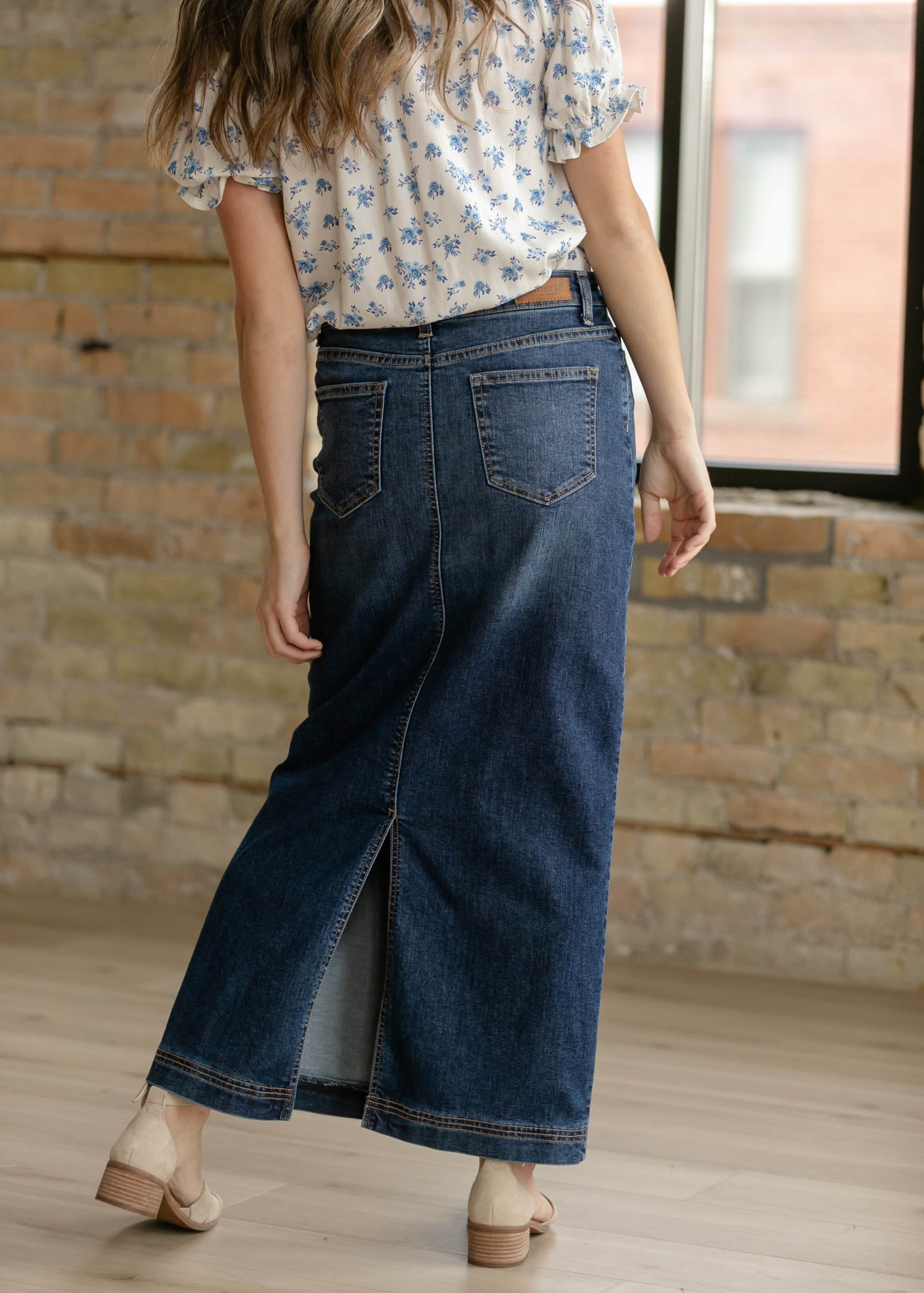 Bria Dark Wash Denim Maxi Skirt
