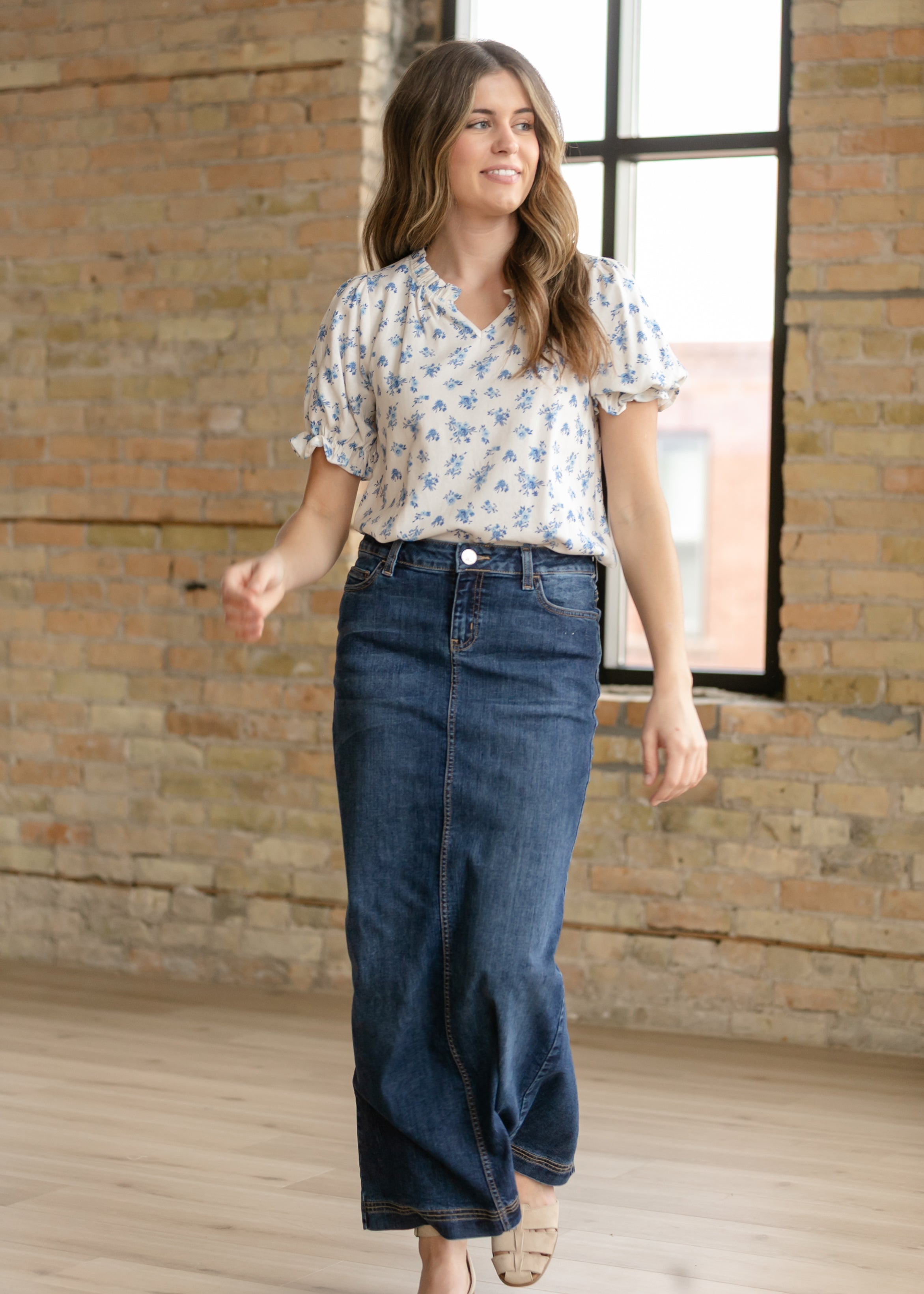 Bria Dark Wash Denim Maxi Skirt