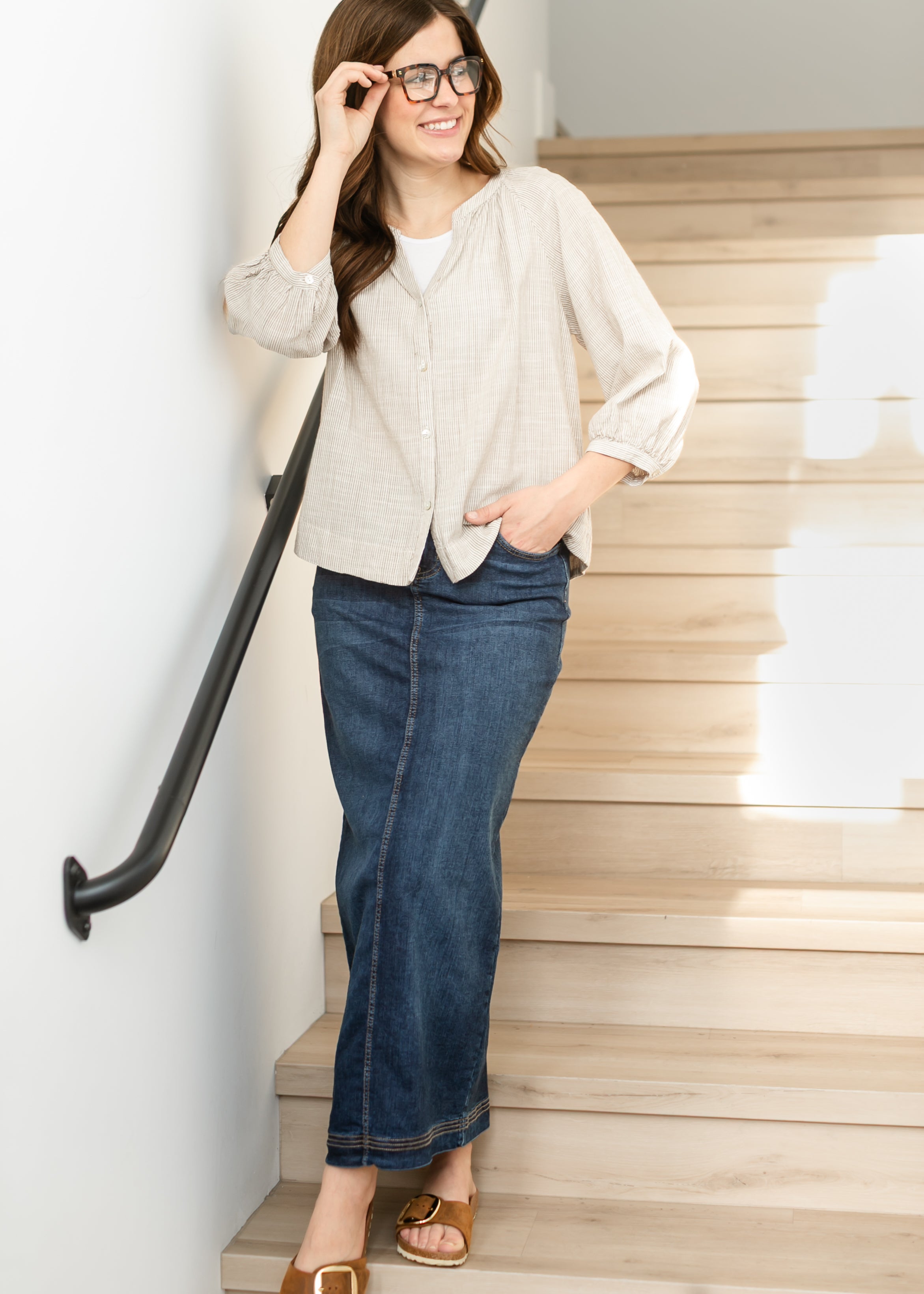 Bria Dark Wash Denim Maxi Skirt