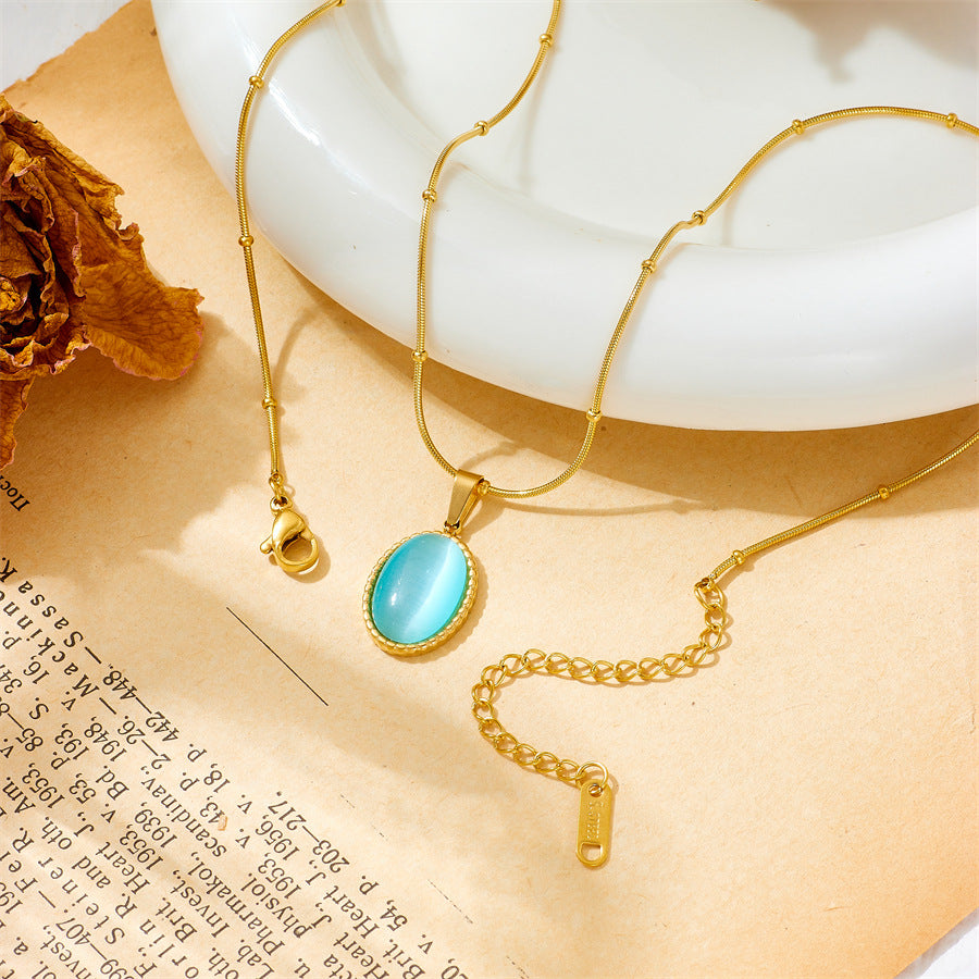 European And American Summer Popular Water Blue Pendant Bead Necklace Fashion Stainless Steel 18k Gold Plated Necklace