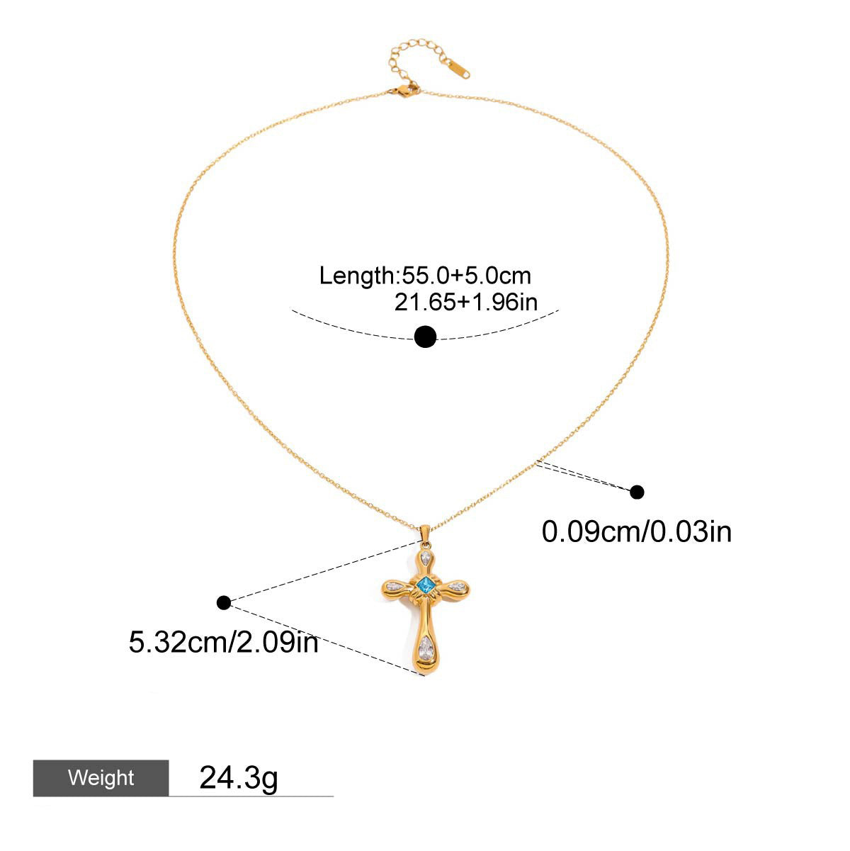 18K gold cross inlaid gemstone design exquisite and noble necklace